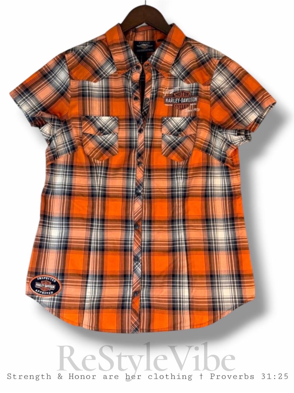 HARLEY-DAVIDSON Women’s Size L Shirt Snap Front Plaid Short Sleeve HD Logo